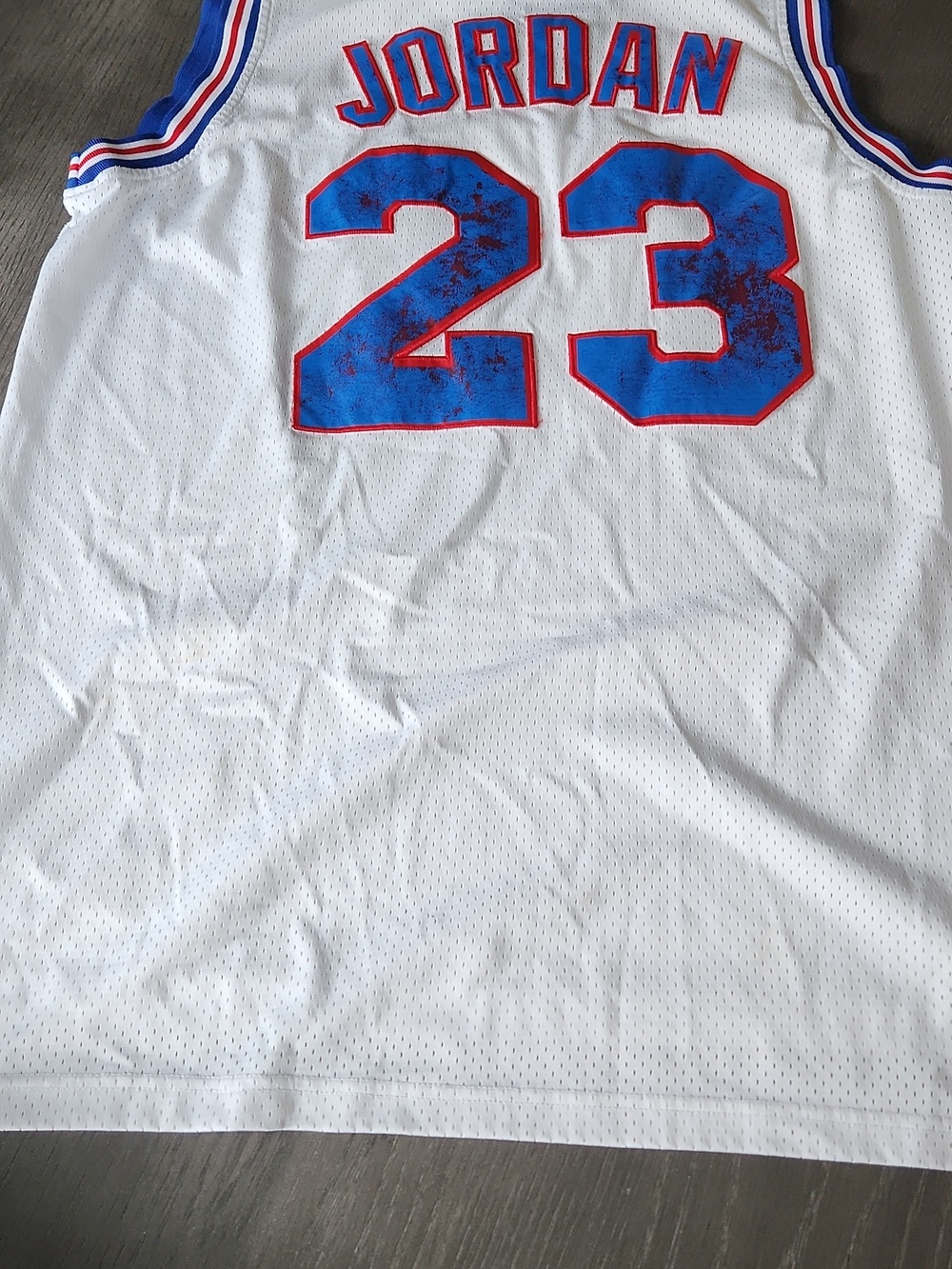 Champion White Tune Squad Basketball Jersey with Red & Blue Accents & JORDAN 23 - Picture 6 of 14